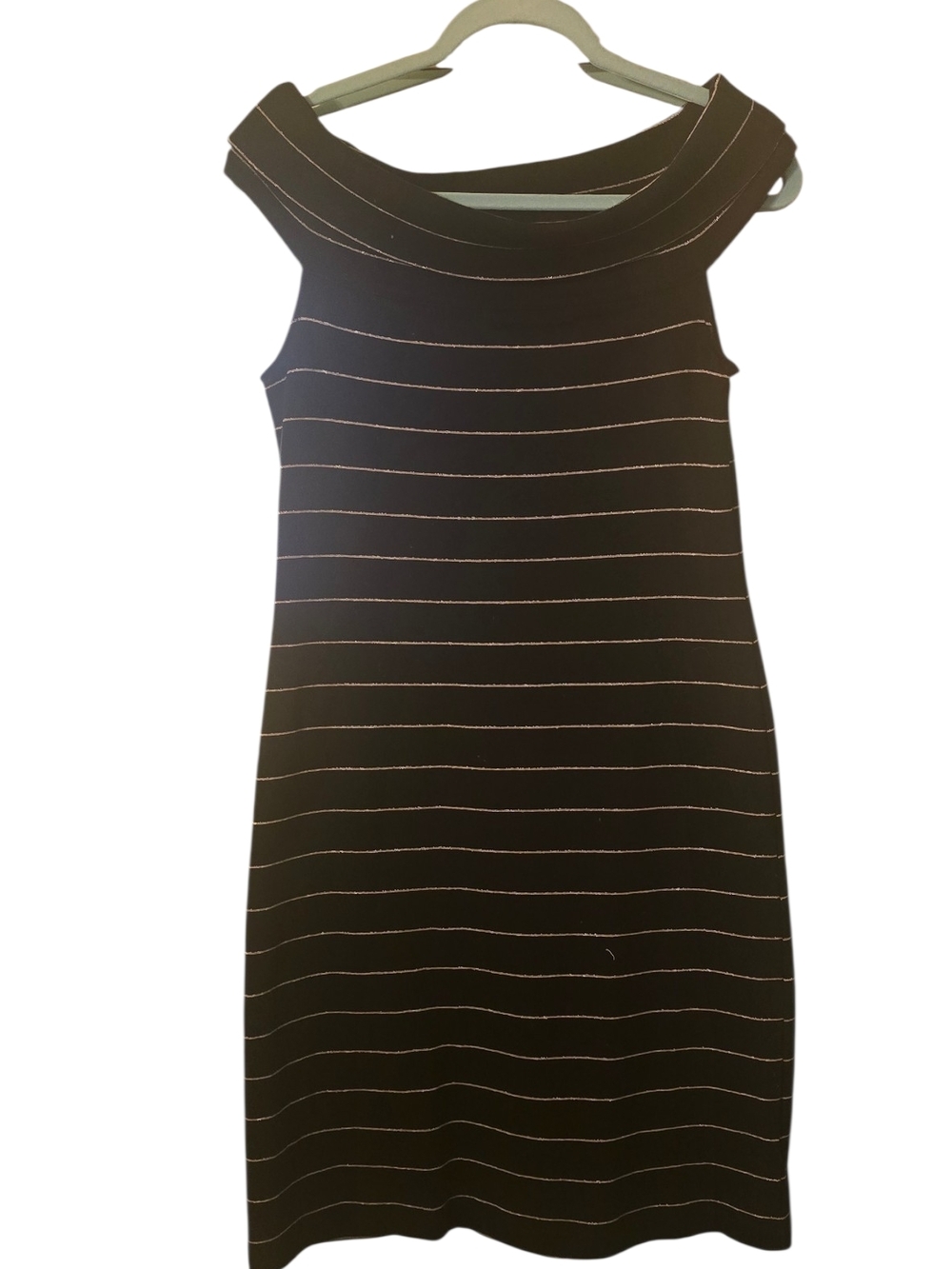 Ralph Lauren Black Sheath Dress with Shimmering Silver Pinstripes